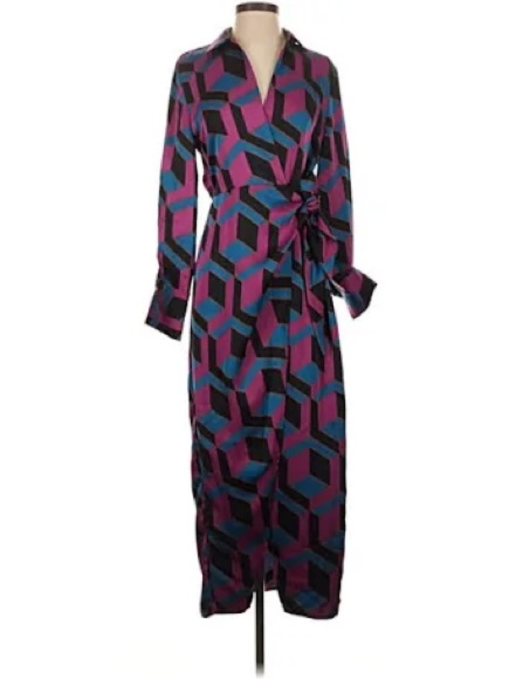 House of Harlow 1960 Geometric Print Satin Wrap Maxi Dress- NWT